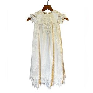 Jessica McClintock Vintage Christening Gown Sz 6M White Satin Lace Layered Long